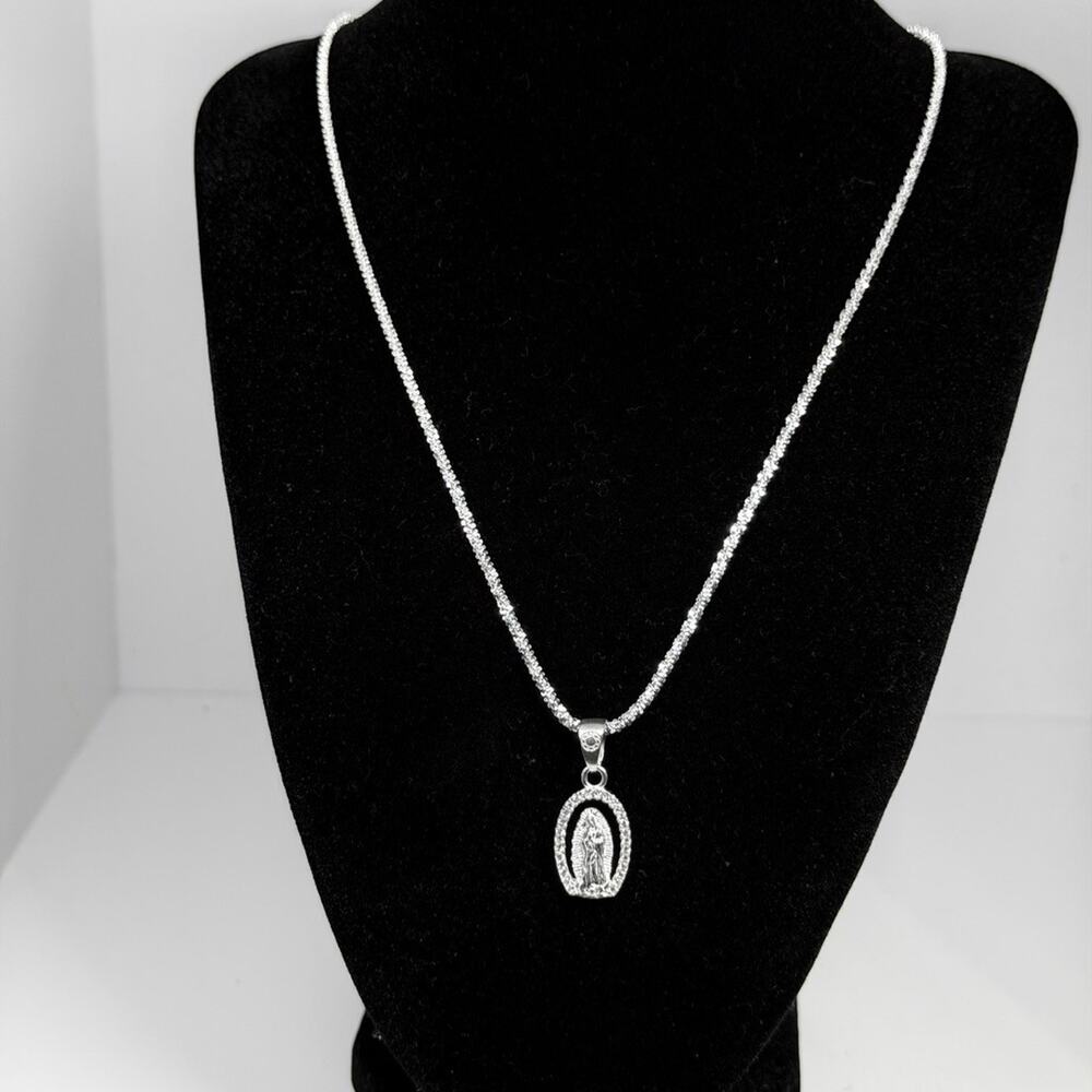 Our Lady of Guadalupe Pendant Necklace Silver Tone 19 Inch Chain